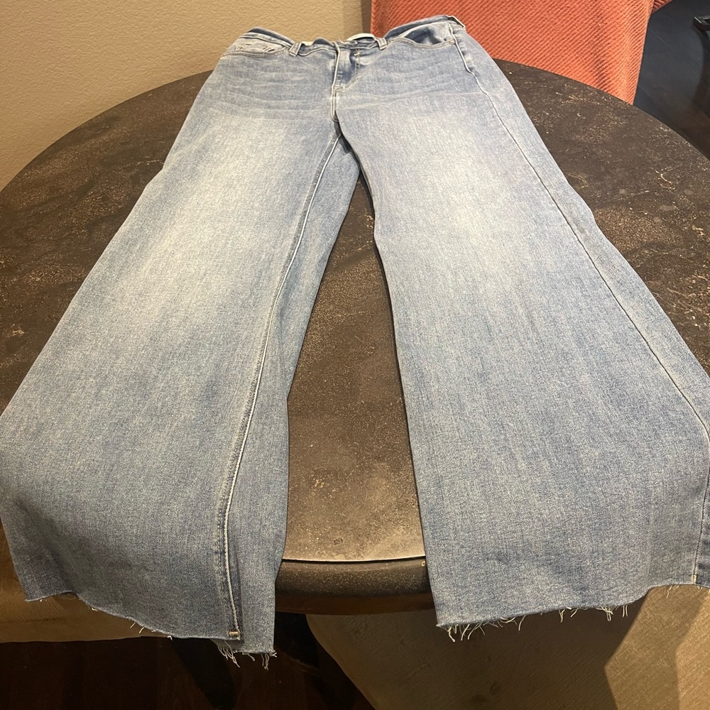 Vigoss Blue Flare Wide Leg Jeans with Raw Hem
